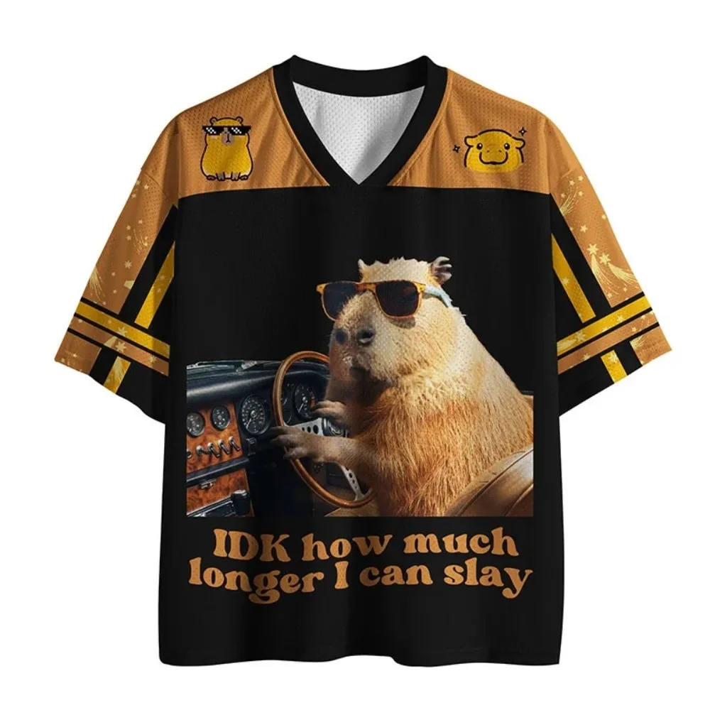Fun Animal Driving 3D Printed Men's and Women's  Quick-Drying Breathable V-Neck Loose T-Shirt for Outdoor Street Family Clothing