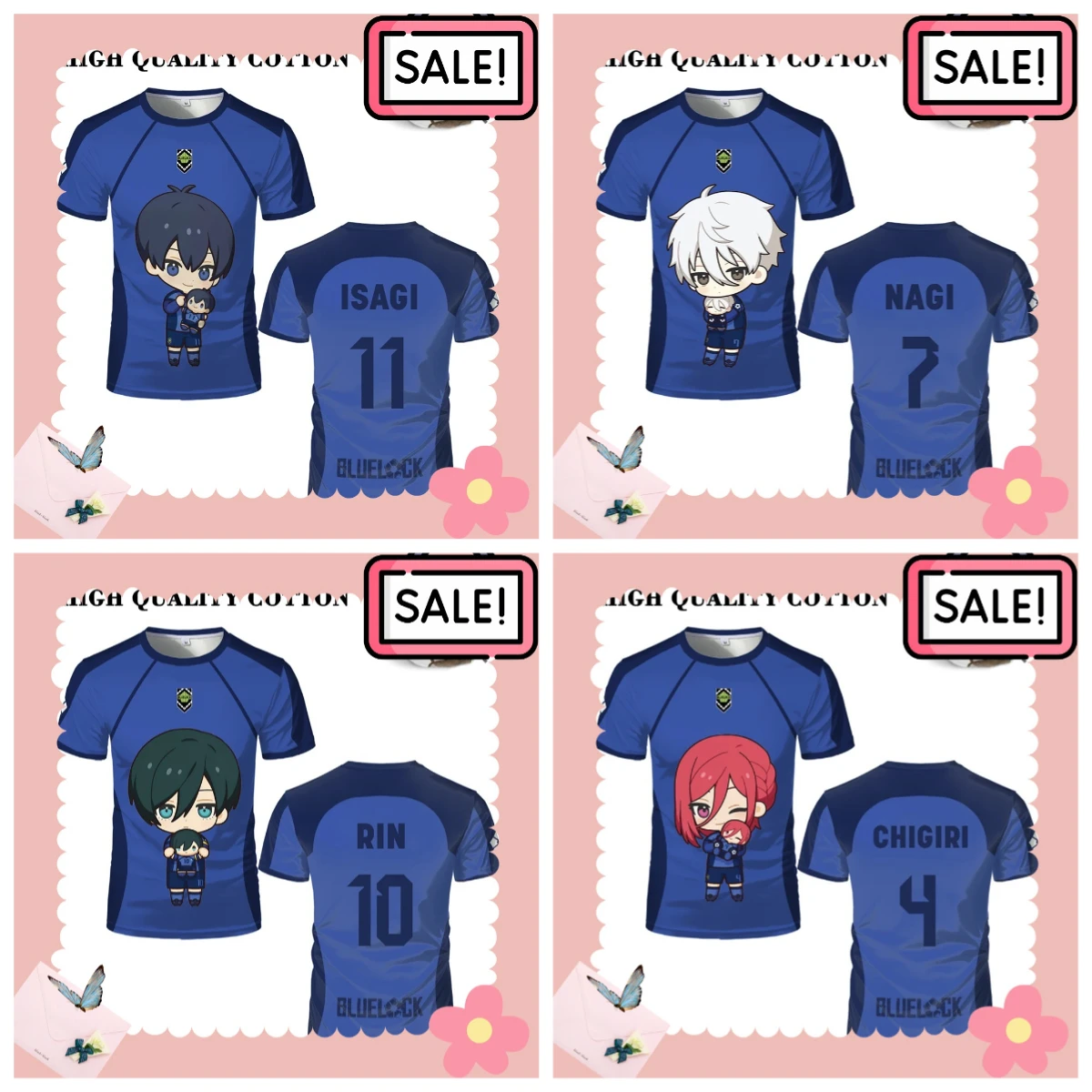 

Blue Lock Cartoon Character Graphic T Shirt Street Trendy Casual Y2K Cotton Short Sleeve Tops Unisex Japanese Anime Isagi Jersey