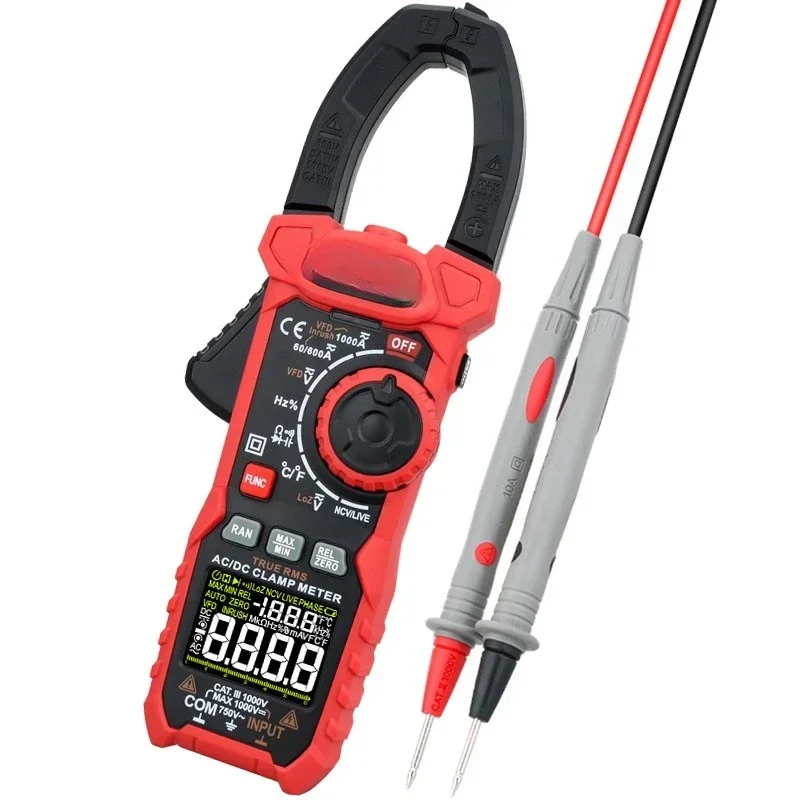 Clamp Meter 1000A AC and DC Multifunctional Anti-burn Digital Clamp Meter True RMS Electrical Ammeter