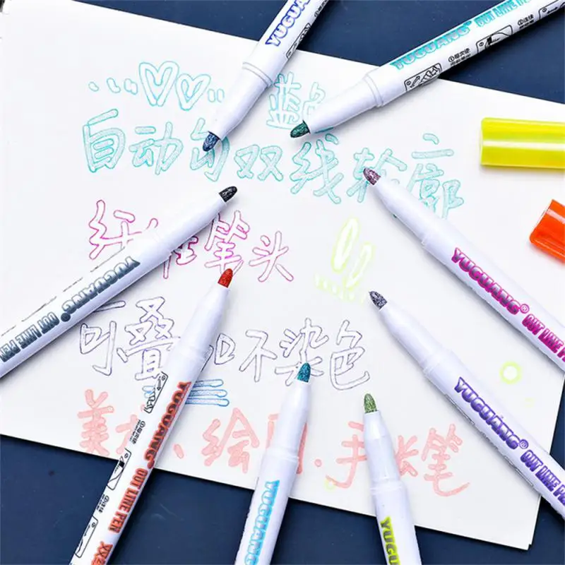 Double Line Outline Art Pen Marker Pen DIY Graffiti Outline Marker Pen Highlighter Scrapbook Diary Poster Card