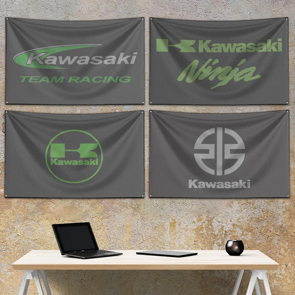 Motorcycle enthusiasts Flag Polyester Digital Printing Banner k-kawasakis For Garage or Out door Decoration