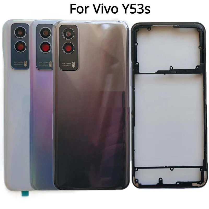 Back Cover For Vivo Y53s V2111A V2058 Battery Cover+Middle Frame Rear Door Housing Back Case with Camera lens+Side Keys