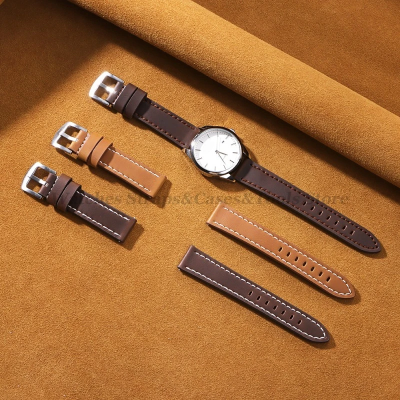 18mm 20mm 22mm 24mm Retro Leather Watchband for Huawei Watch GT 4 46mm for Omega Quick Release Dark Brown Men Universal Bracelet