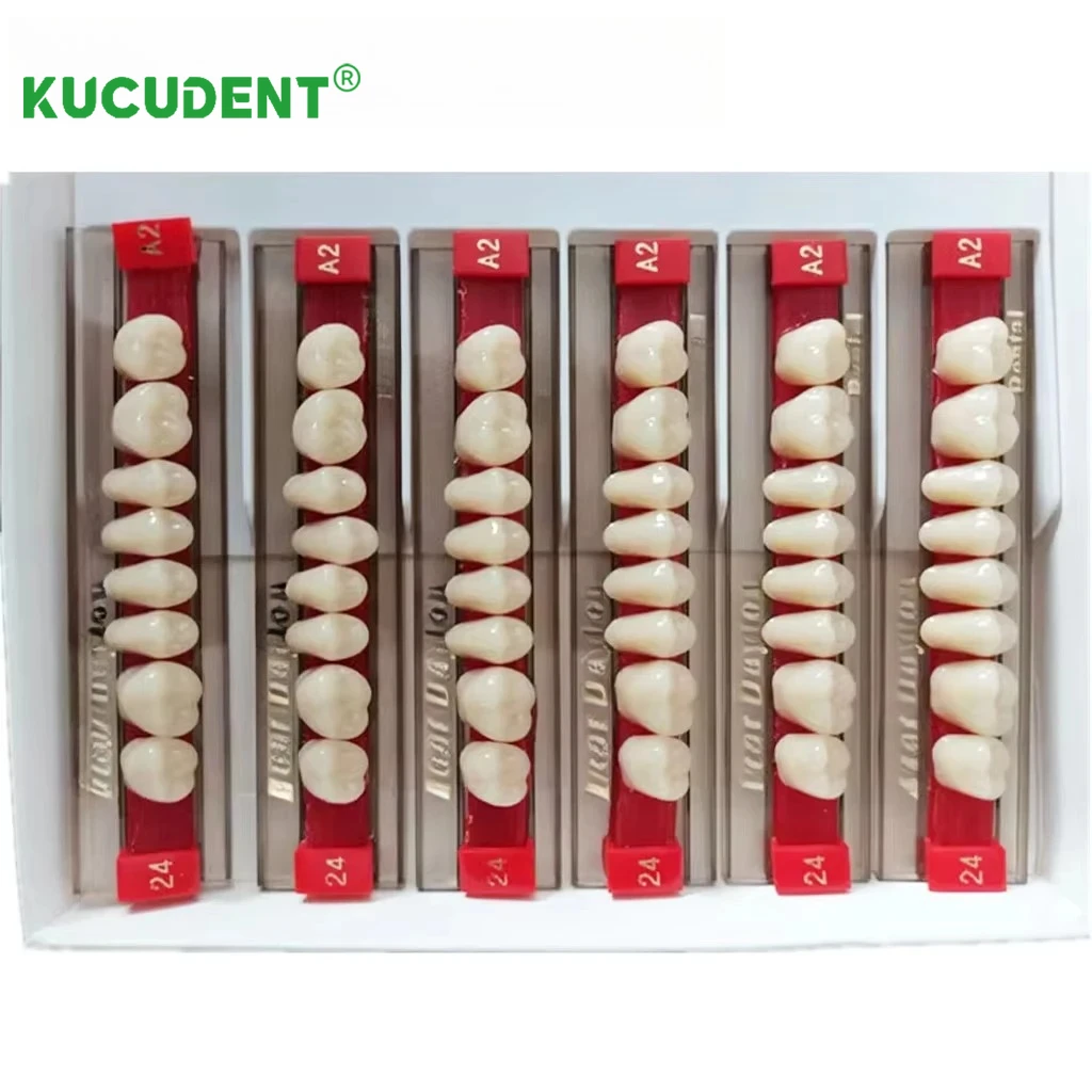 KUCUDENT 84 Pz/set Resina Acrilica Protesi Denti Superiore Inferiore Protesi Dente Falso Bocca Completa Ombra A1/A2/A3 Materiali Dentali S/M/L
