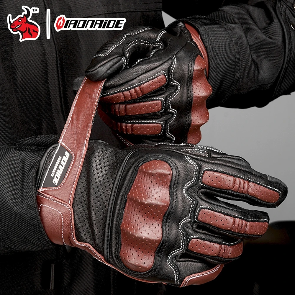 

Дышащие кожаные перчатки для верховой езды, ретро-дизайн с сенсорным экраном, унисекс, мотоциклетные перчатки с гибкими зонами для уличного велосипеда Scrambler