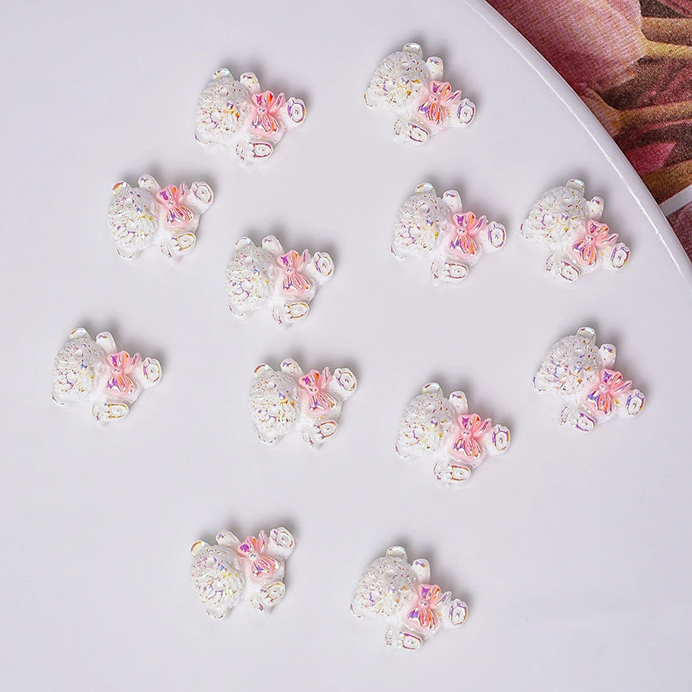 20 pz resina Aurora rosa farfalla rosa Nail Art Charm 3D lusso rosa principessa fiore decorazione del chiodo fai da te accessori per unghie Kawaii