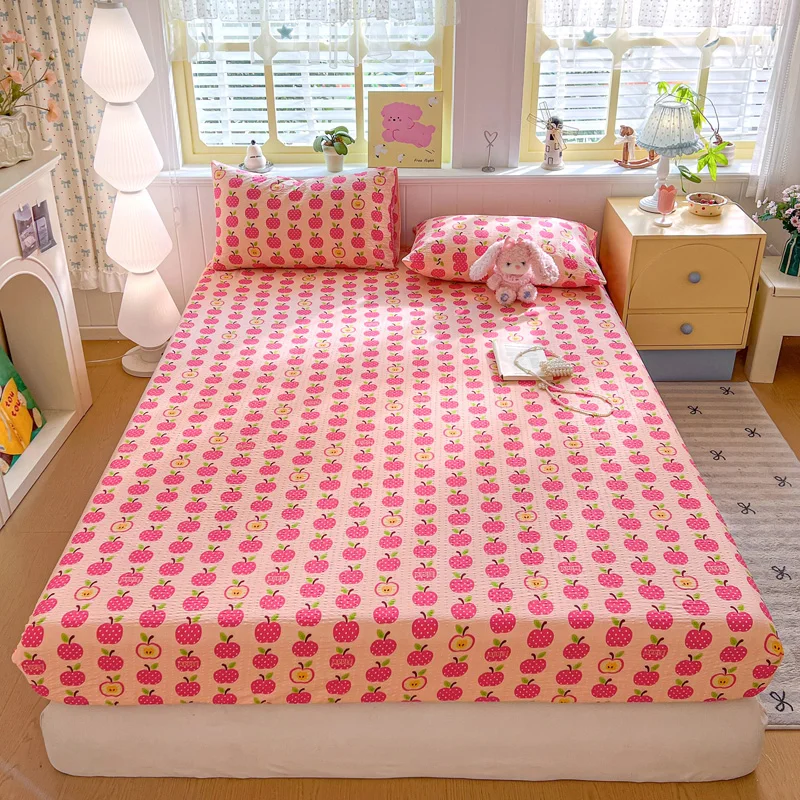 Puff Gauze Printed Fitted Bed Sheet roupa de cama Single/Queen/King Size Bed Sheet for Double Bed Skin-Friendly Bedsheet 침대패드