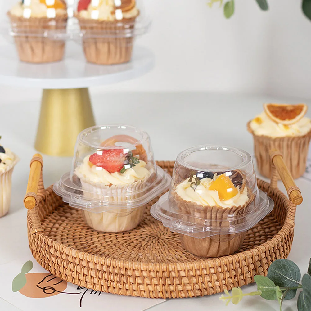

100pcs Cupcake Boxes Cake Packing Food Plastic Containers Bakery Dessert Small Cases Transparent Egg Tarts Holders Wrapping