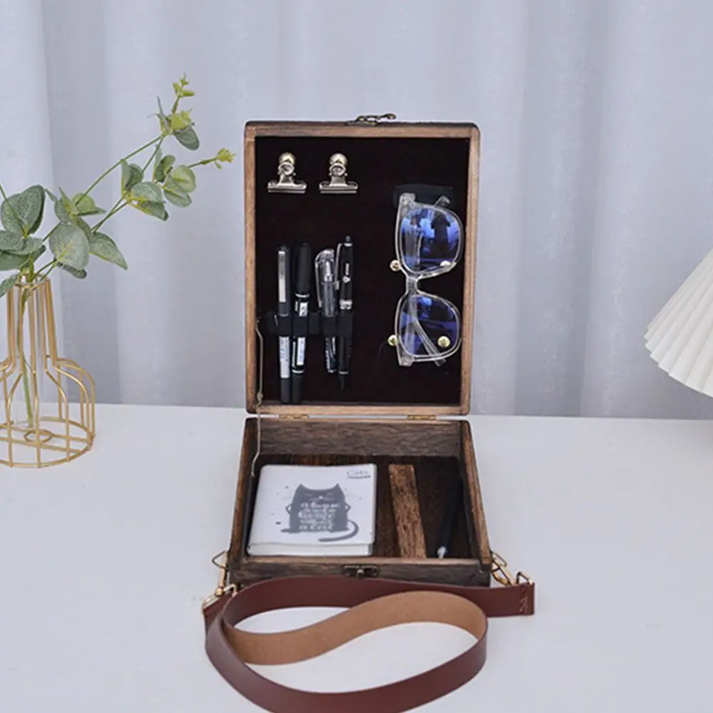 Sketch Box Wooden Writers Messenger Wood Box Handmade Portable Artist Tool Bag Retro Postman Bag Painting view 3