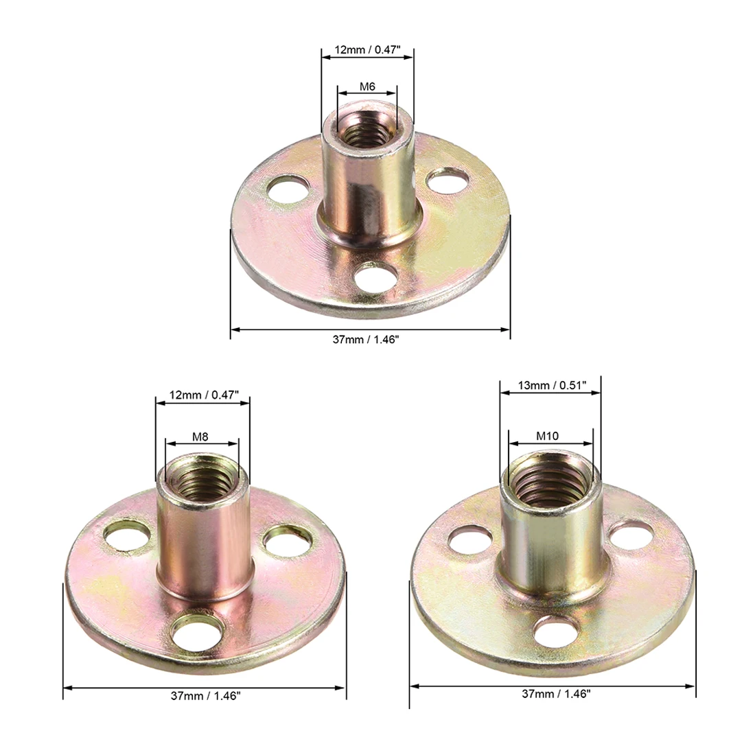 10Pcs M6 M8 M10 Brad Hole Tee Nut Round Base Screw-In T-Nut Carbon Steel Zinc Plated Furniture Hardware Three-hole Nut Lock Nuts