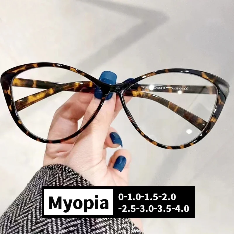 New Trend Myopia Galsses for Women Unisex Luxury Cat Eye Design Near Sight Eyeglasses Ladies Transparent Anti-blue Light Glasses