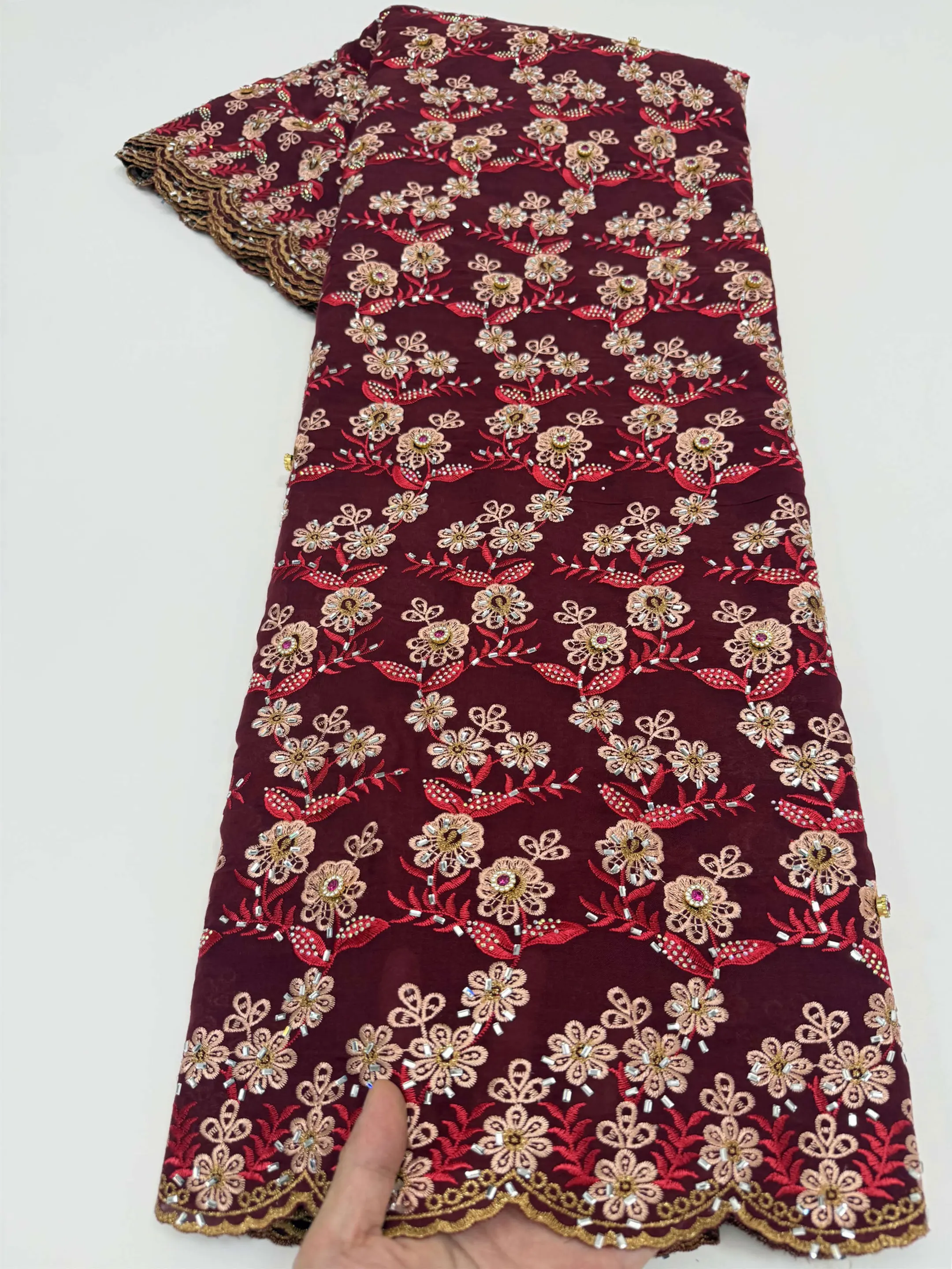 Unique Cotton Swiss Voile Lace with Guipure Edge African Embroidery Inspired Fabric Traditional Garment Rocking Appliques 5 Yard