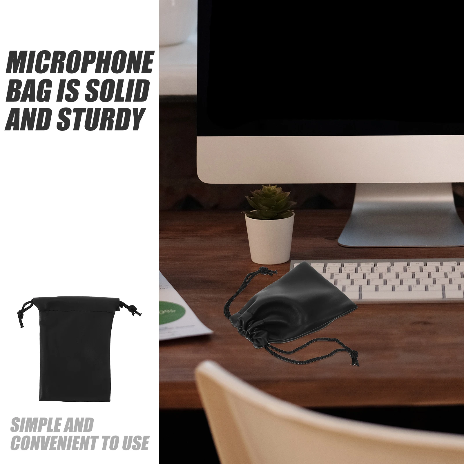 

4 Pcs Microphone Bag Bags Cases Portable Accessories Carrying Holder Pu Drawstring Pouch Carrier
