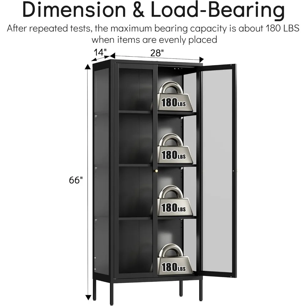 Wysoka szafka ekspozycyjna o wysokości 168 cm z 3-stronnym szkłem hartowanym, czarna gablota na kolekcje i figurki.