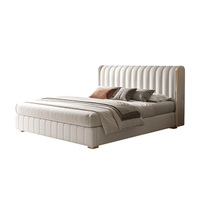 

Modern and simple, floor-to-ceiling, fabric bed, master bedroom, double wedding bed 1.8 meters, Italian style, light luxury