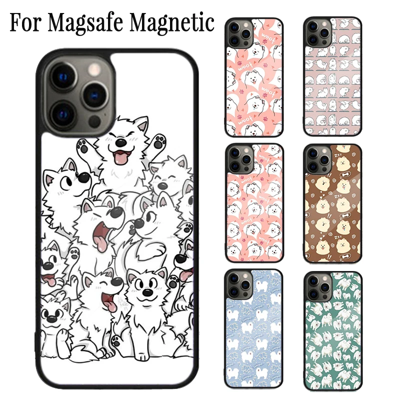 Samoyed Puppy Magnetic Phone Case Coque For iPhone 16 15 14 Plus 13 12 Mini 11 Pro Max Magsafe Wireless Charging Cover