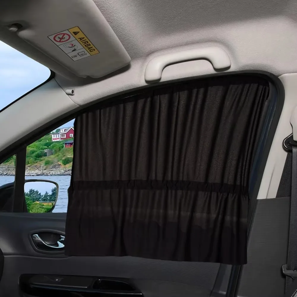 

2Pcs With Suction Cup Car Curtain Heat Insulation Hanging Type Car Sunshade Sun Protection Side Window Curtain Home Decor