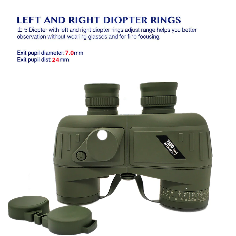 7X50 Rangefinder Binoculars Waterproof Powerful Military Telescope for Marine