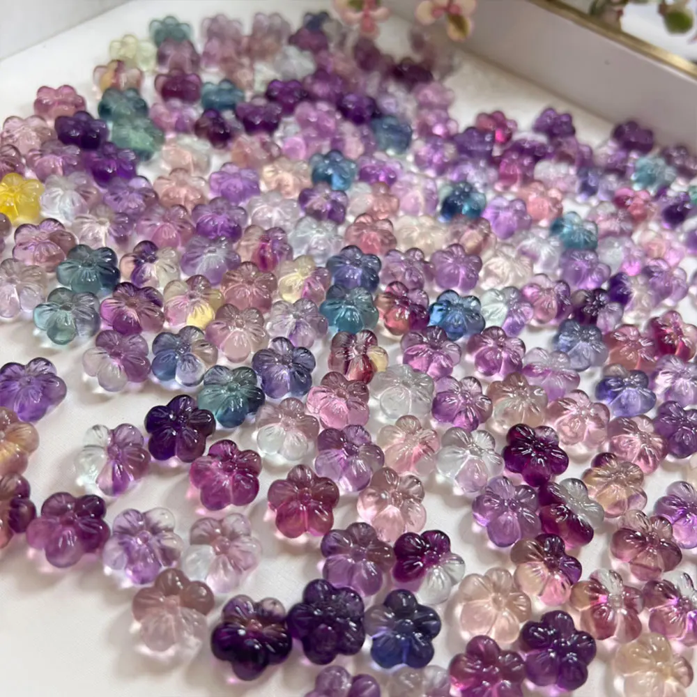 

10pc/Lot Natural Stone Flowers Mini Fluorite Crystal Carving Healing Reiki Crystals Gemstone Home Decor Gifts Garden Decorations