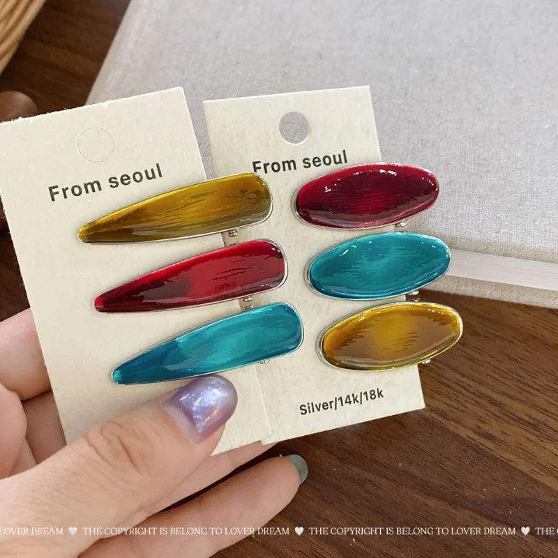 

Enamel Drip Geometric Hair Clips Primary Color Red/Yellow/Blue Playful Bangs Side Snap BarrettesDopamine Resin Hairpins New