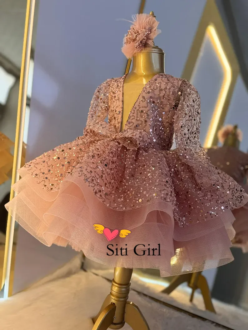 Robe princesse rose pour bébé fille, tenue de concours de beauté, en Tulle, pour première fête d'anniversaire