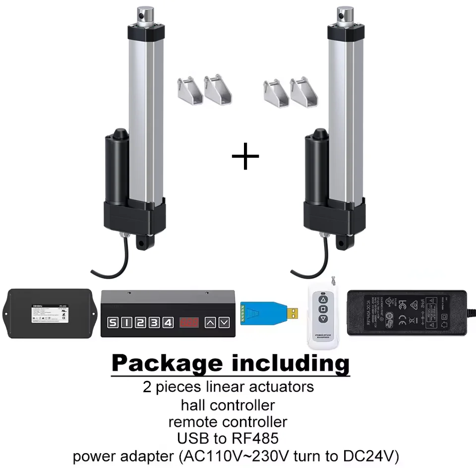 Dihool 2 Pieces Synchronous Linear Actuators 50mm~1000mm Stroke With Hall Controller Set DC24V 150kg~350kg Load 5mms~16mms Speed