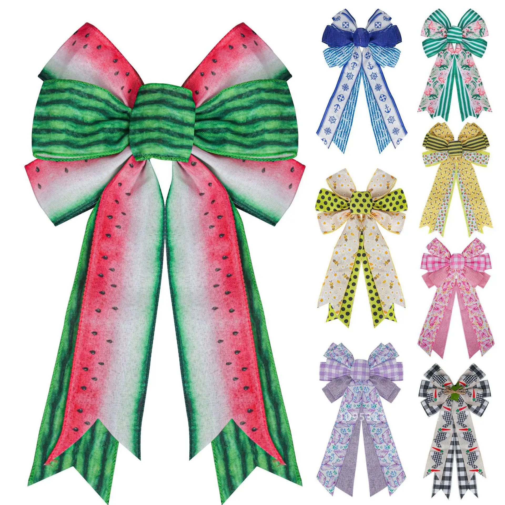 

Handmade DIY Christmas Bow Decoration Multi-Style European Imitation Linen Hanging Top Wall Background Decor Polyester