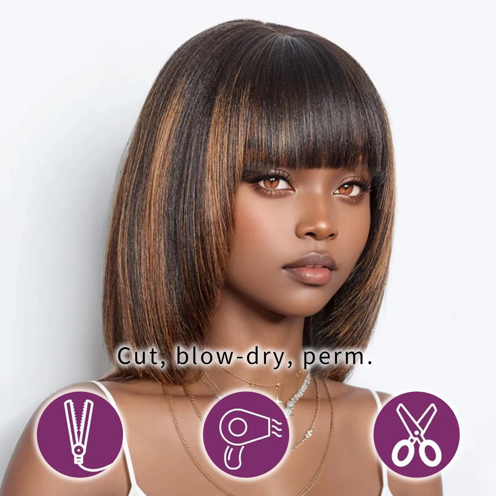 Short Ombre Honey Blonde Bob Wigs Human Hair Honey Brown Straight Human Hair Wigs Lace Part 1B30 Brown Wigs for Black Women