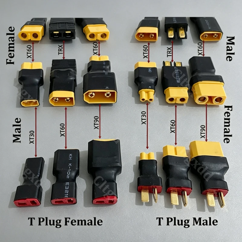 Cltgxdd XT30 XT60 XT90 T-Stecker TRX Lipo-Akku-Konvertierungsadapter Stecker-Buchse-Verbinder für RC-Auto, Flugzeug, FPV-Drohnenmodell – Detail 5