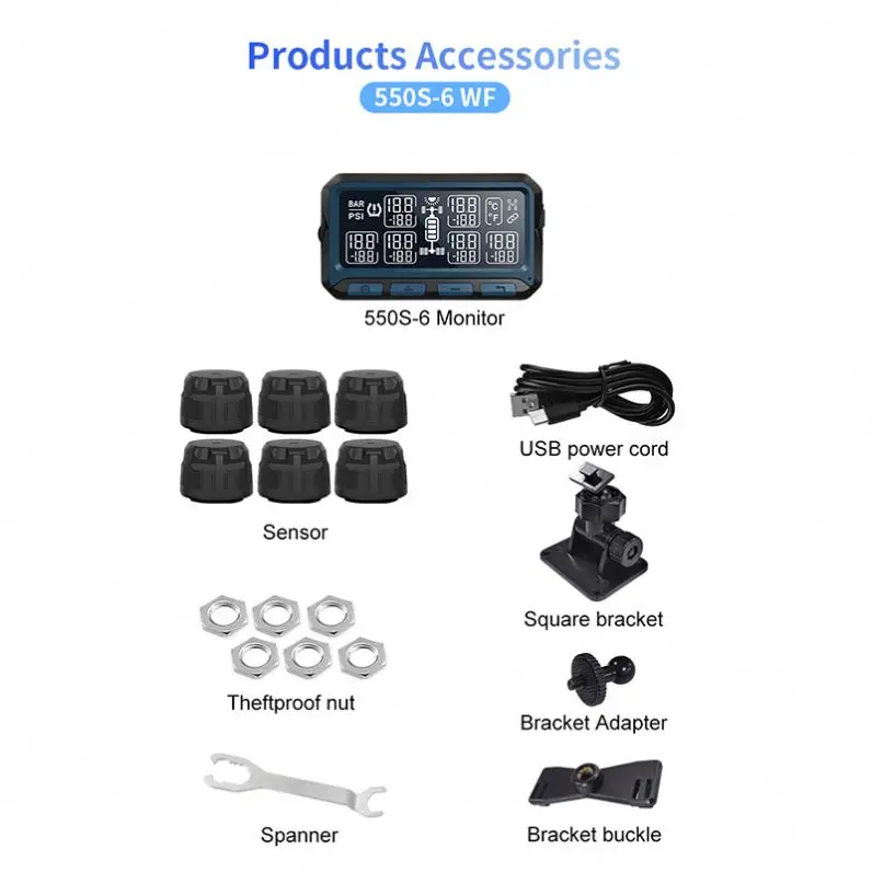 The New Solar Energy Wireless RV Tire Pressure Monitoring System With 6 External Sensors