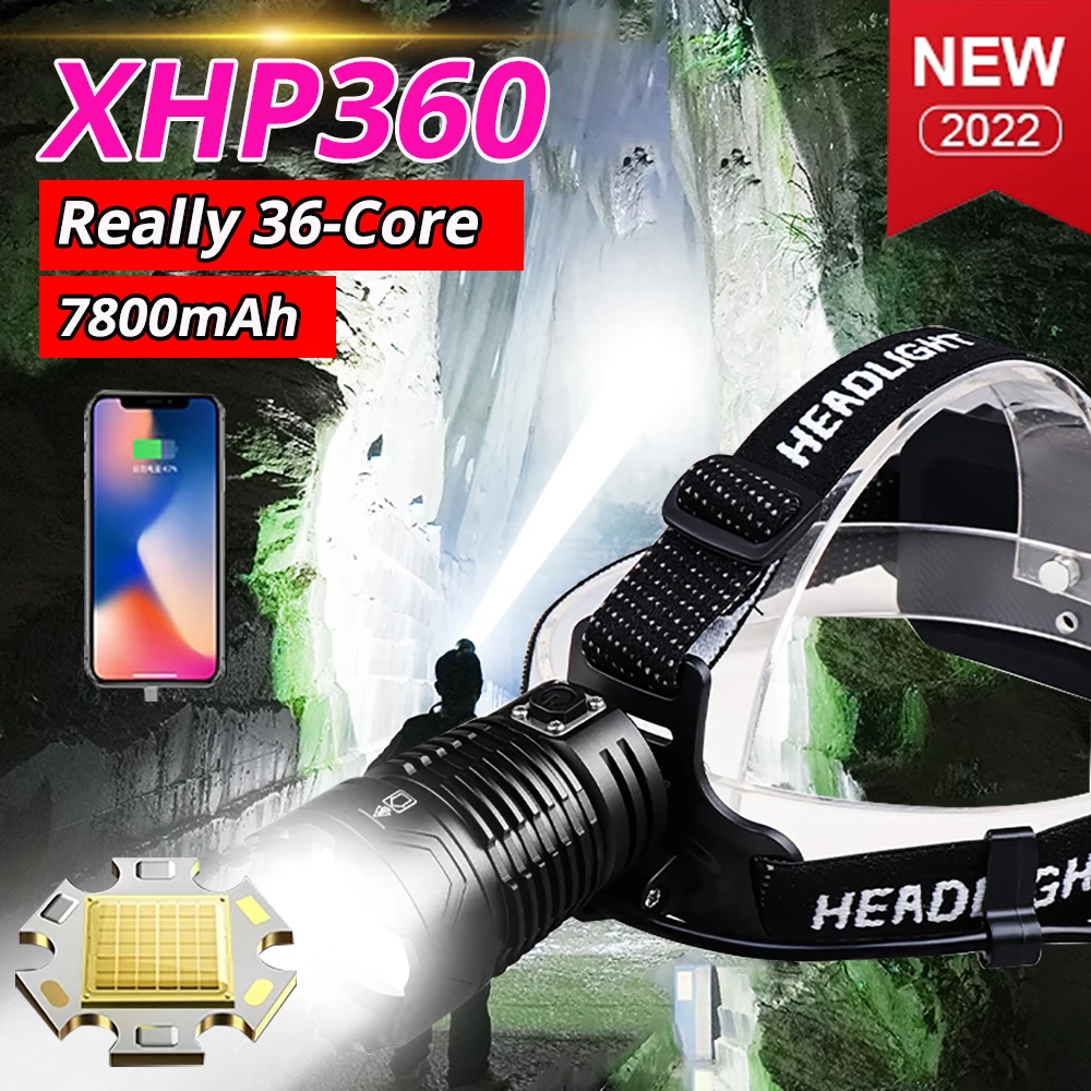 

880000000LM XHP360 powerful led headlamp usb rechargeable fishing head lamp waterproof headlight super bright head lantern