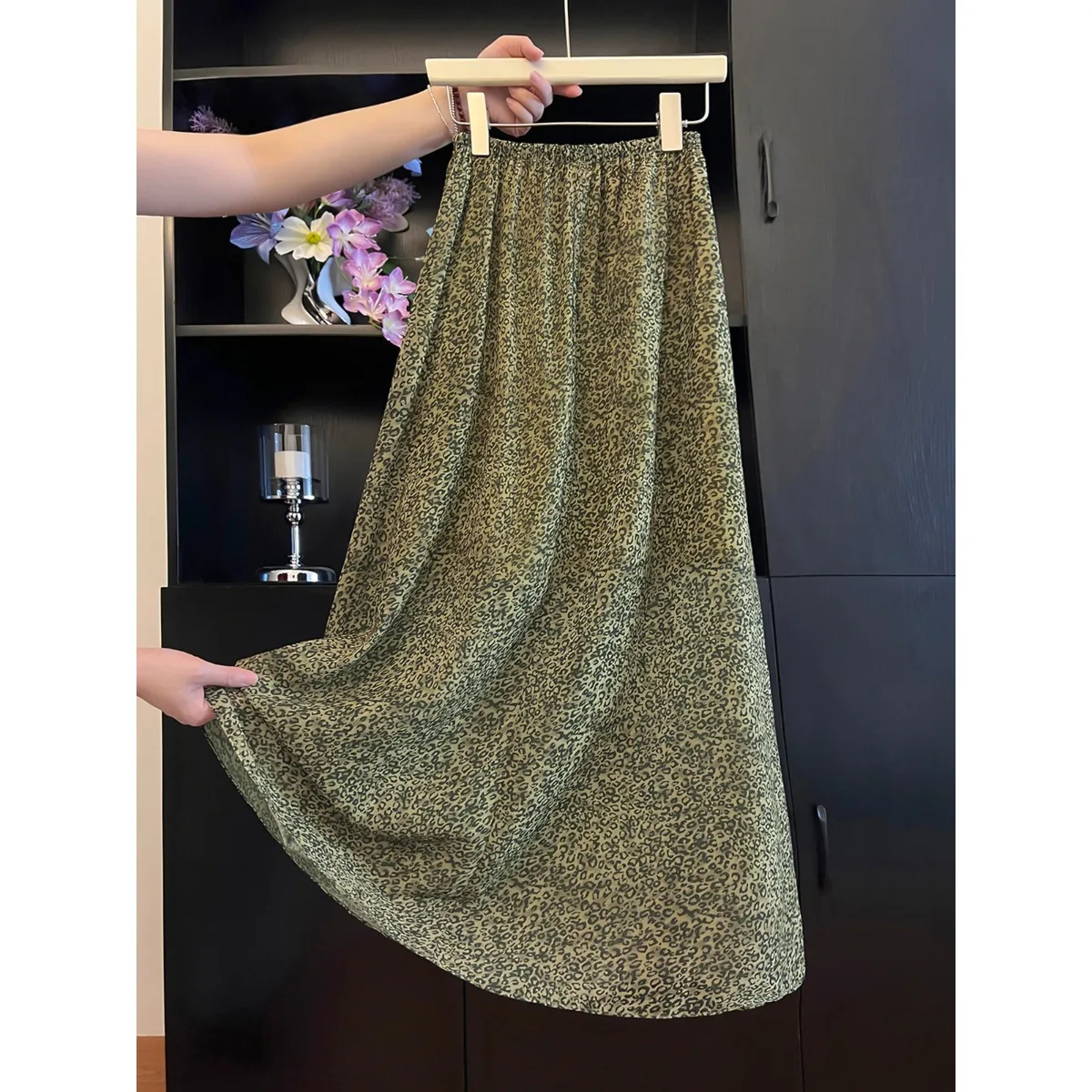 

Летняя женская юбка А-силуэта с высокой талией, шифоновая, с принтом, на резинке, миди, в винтажном стиле, из полиэстера, длинная