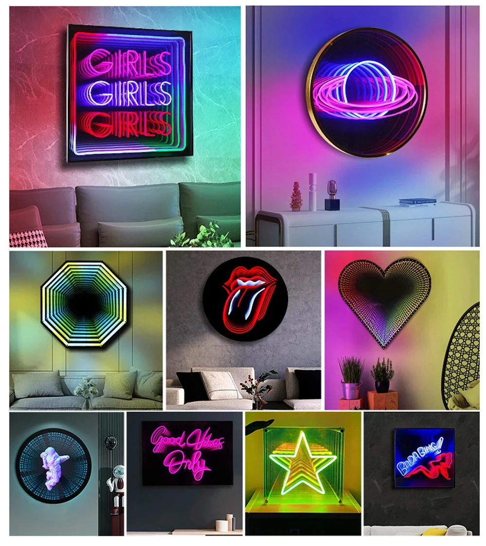 

Custom Logo 3d sign LED Infinite mirror acrylic neon light thousand layer abyss mirror decoration bedroom atmosphere light