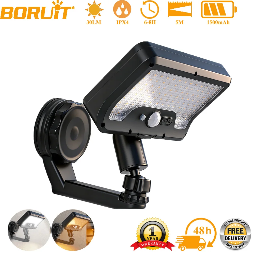 

Солнечные светильники BORUiT с датчиком движения, двойного назначения, 92 светодиода, 360° ° Складной водонепроницаемый настенный светильник для кемпинга, двора и сада