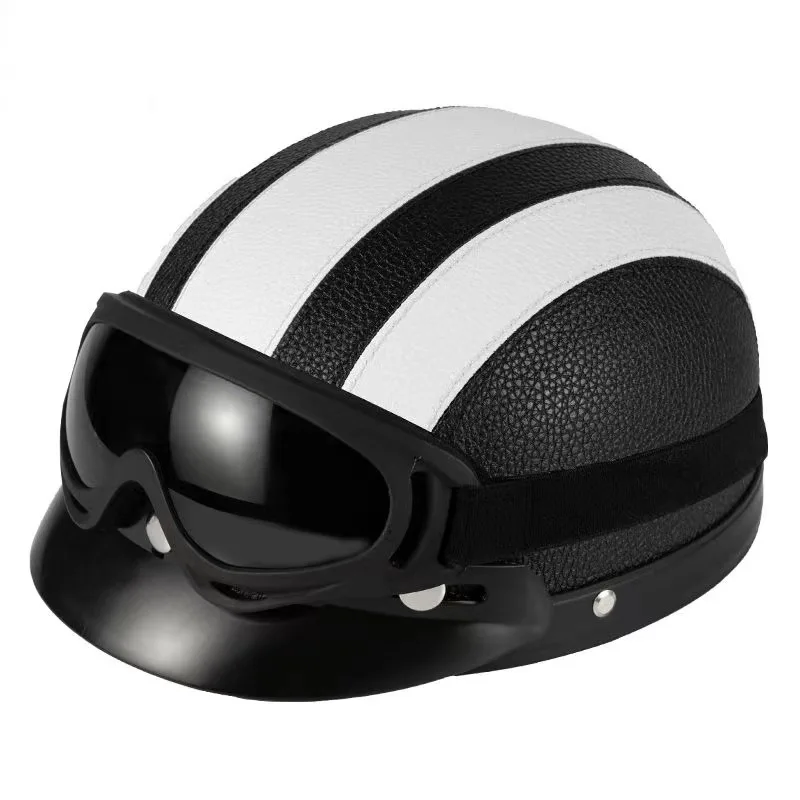 NONE Vintage für Harley Leder helm für Männer Frauen Winter warm Universal leichte Halbhelm Elektro fahrräder tolles Geschenkset 10