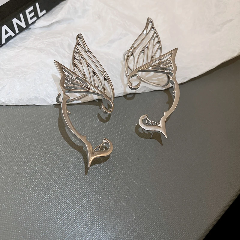 Silver Plated Metal Elf Ear Cuffs Butterfly Ear Clips for Women Stainless Steel Fairy Clip Earrings Wedding Girls Jewelry Gifts