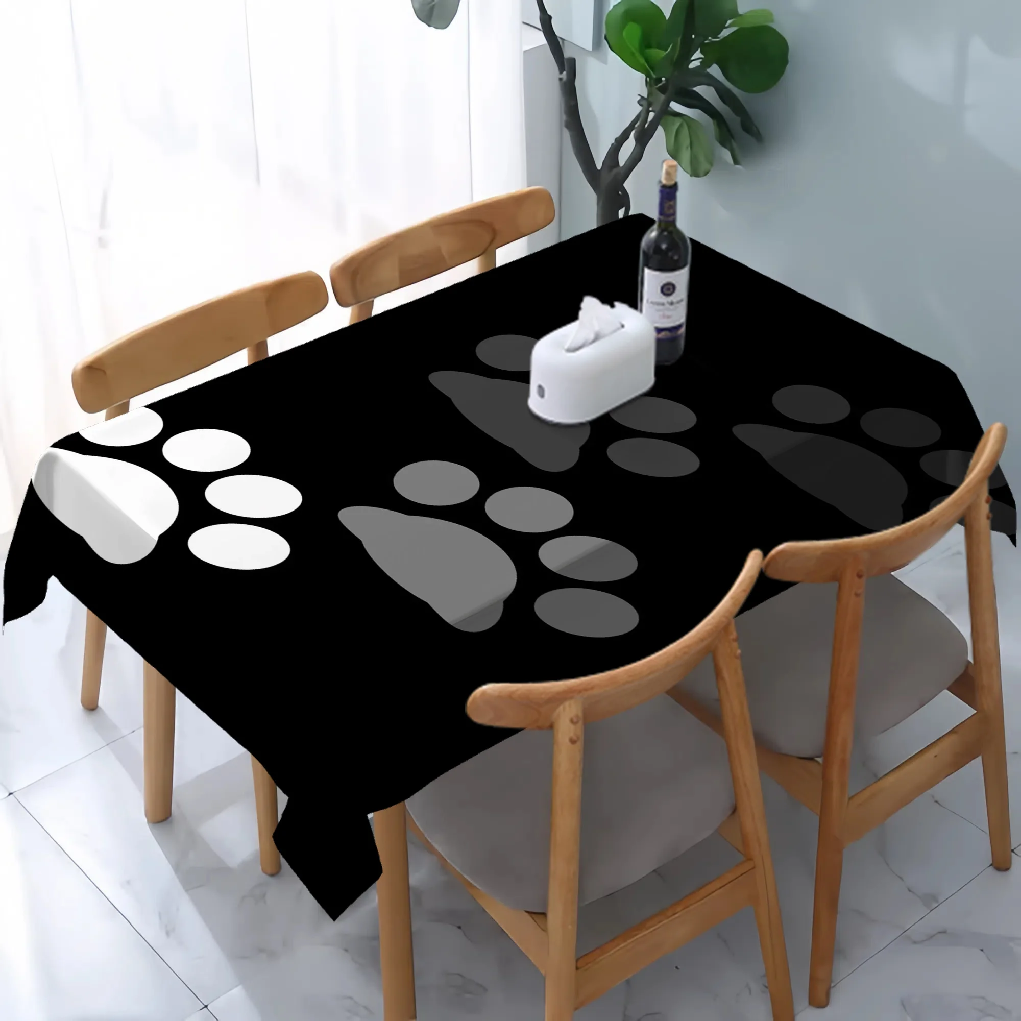One piece, minimalist style puppy paw print tablecloth, elegant, fashionable, trendy, bright, and adorable