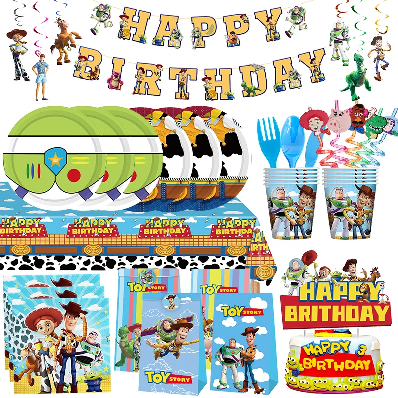 Disney Toy Story Birthday Party Decoration Tableware Supplies Tablecloth Paper Cups Plates Buzz Lightyear Balloons Baby Gifts