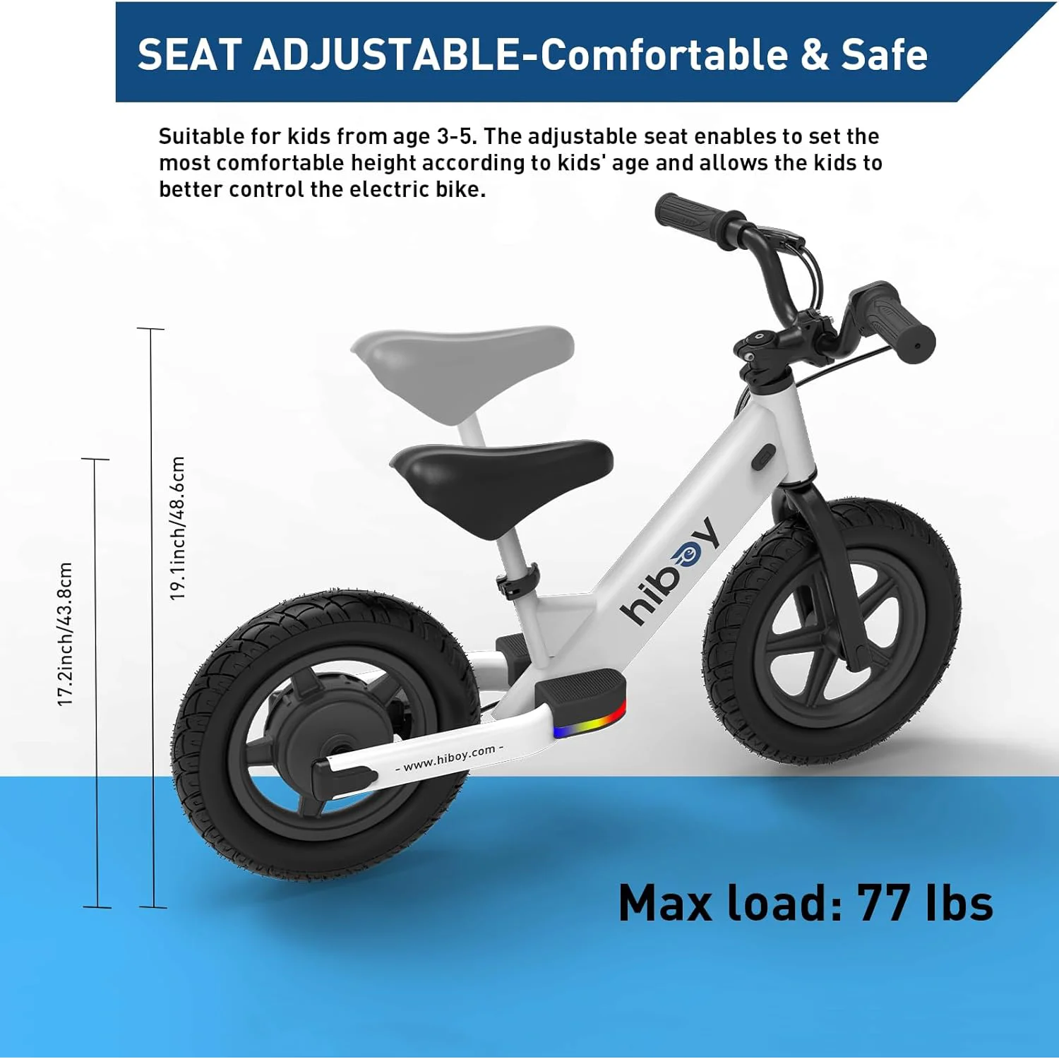 Hiboy 12-Inch Electric Balance Bike for Kids, 150W Peak Motor, 21.6V/2.6Ah Battery, Ideal for Ages 3-5