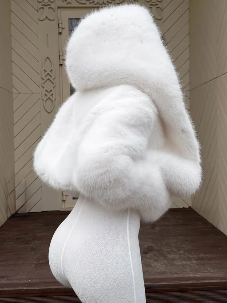 트렌딕스 핑크 인조 모피 코트 여성용 겨울 패션 루즈핏 긴팔 코트 여성 스트릿 패션 아우터 따뜻한 후드 퍼 코트