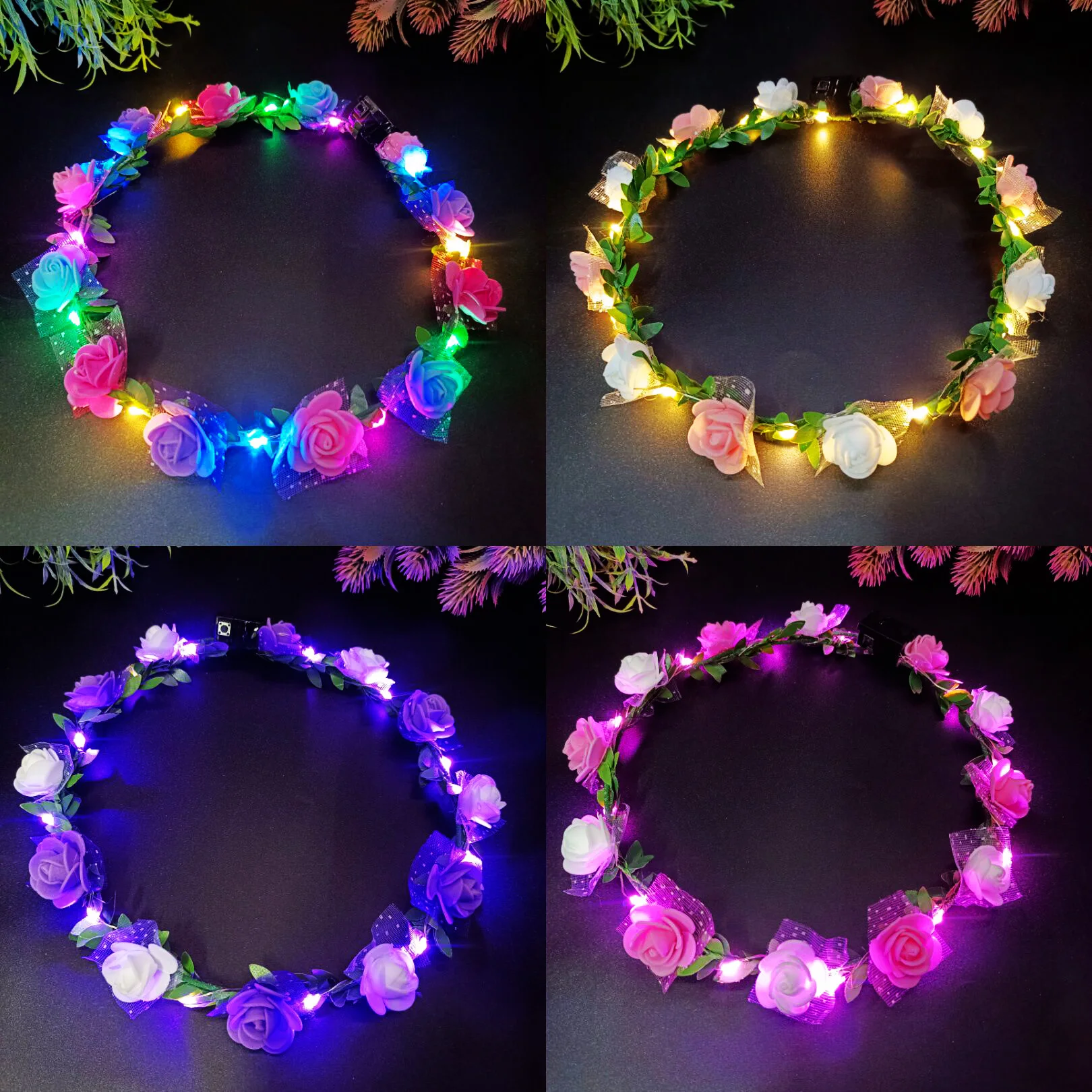 Glowing Garland Wedding Party Crown Flower Headband Led Lights Christmas Neon Garland Decoration Luminous Hair Headband