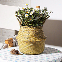 Seagrass Wicker Basket Storage Basket Dirty Clothes Basket Rattan Hanging Flower Pot Decor Basket Handmade Woven Storage Basket