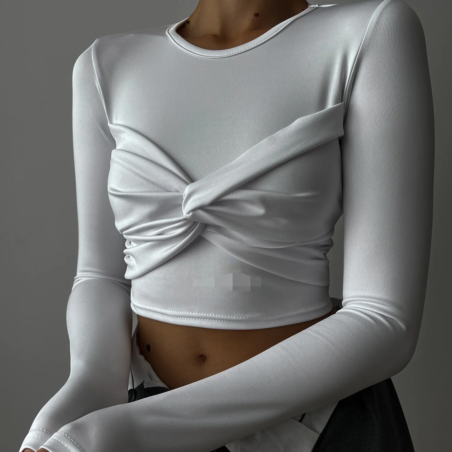 

Sexy on Chest Bow Knot Twist Bare Midriff Slim T Shirt Women Long Sleeves Bottoming Shirt Ladies Tee Shirt Tops Mujer