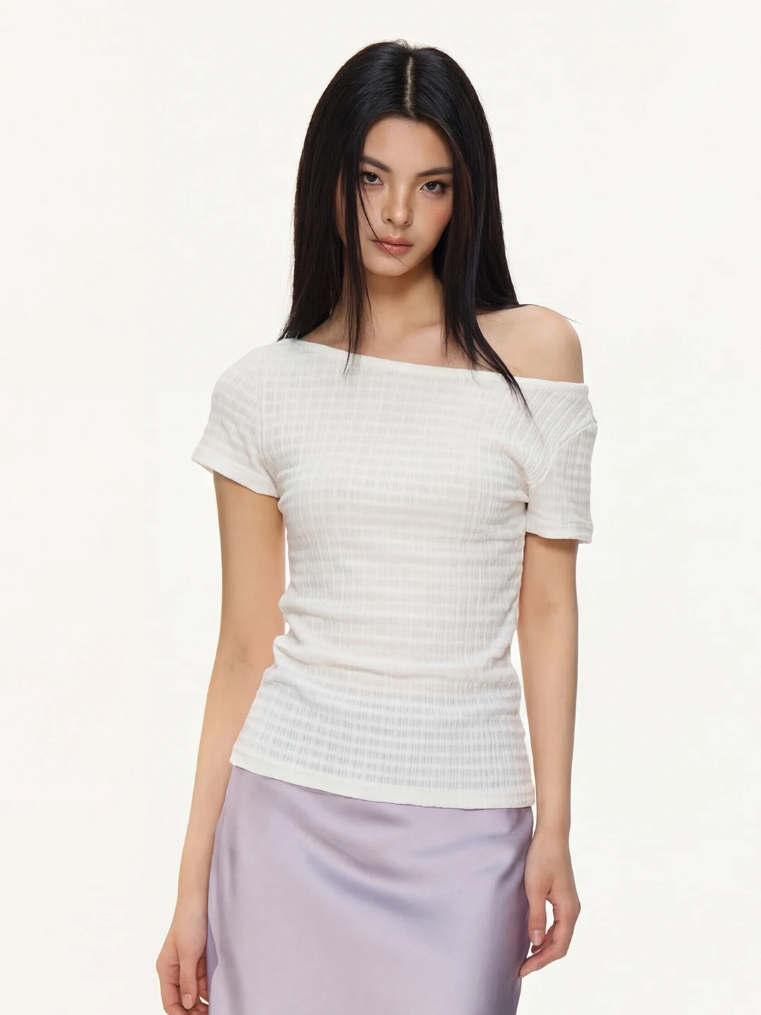 

Футболка Nova B с текстурой в клетку, коротким рукавом, облегающая, с дизайном на боковом плече, повседневная, с круглым вырезом, с кружевными деталями, лето 2026