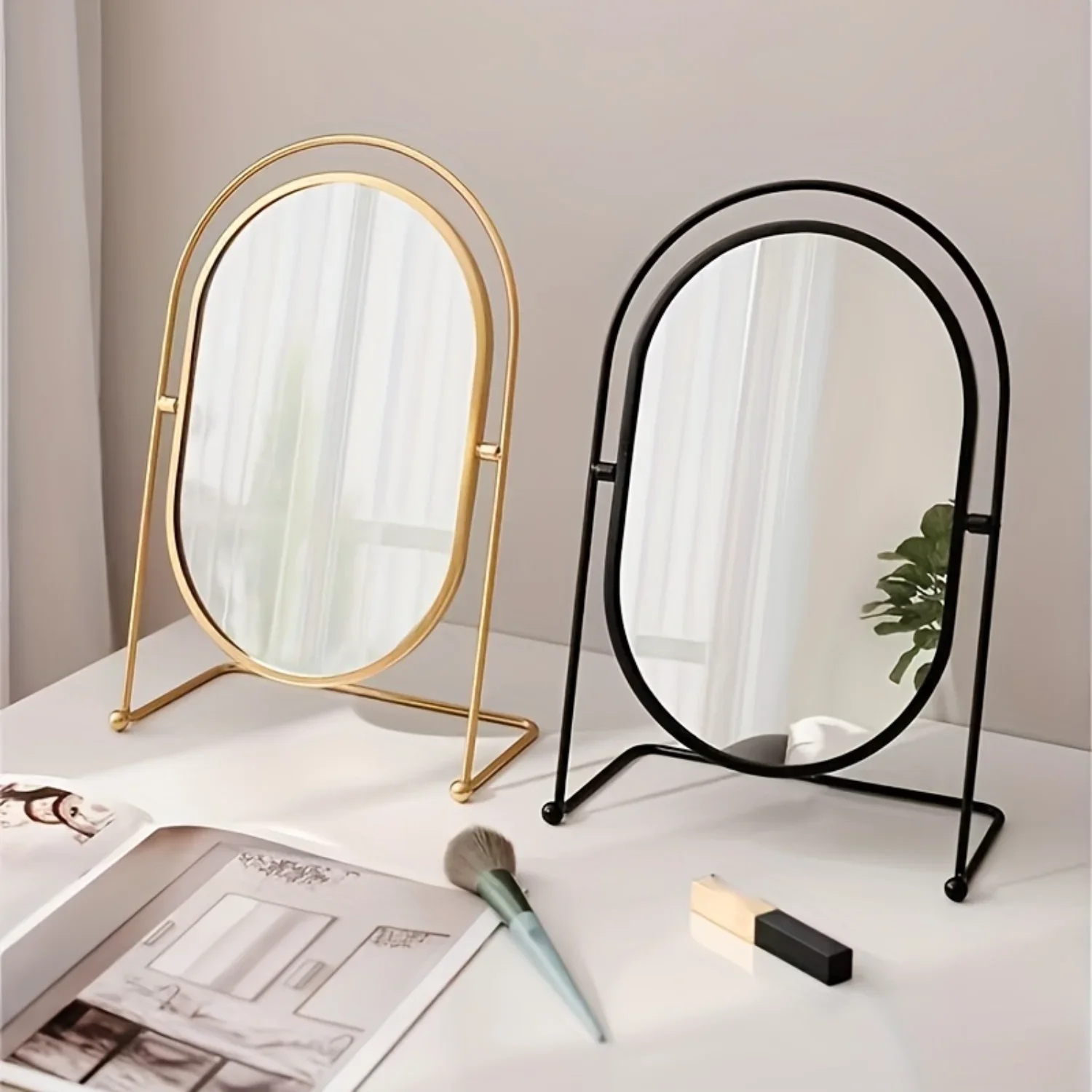 1pc Desktop Makeup Mirror Iron Vintage Vanity Mirror Rotatable Simple Beauty Mirror Cosmetic Mirror Bedroom Decoration