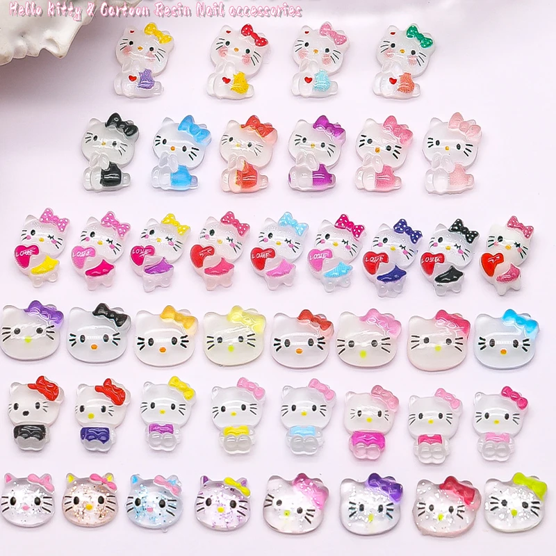 100Pcs Sanrioed Nail Charms Hello Kitty Design Nail Art Rhinestones Flatback Charms DIY Crafts Gems for Manicure Nails Decor