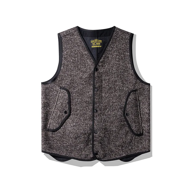 OKONKWO AMEKAJI British Coarse Flower Wool Vest Outdoor Travel Climbing Trekking Camp Tooling Thick V-neck Warm Plush Waistcoat