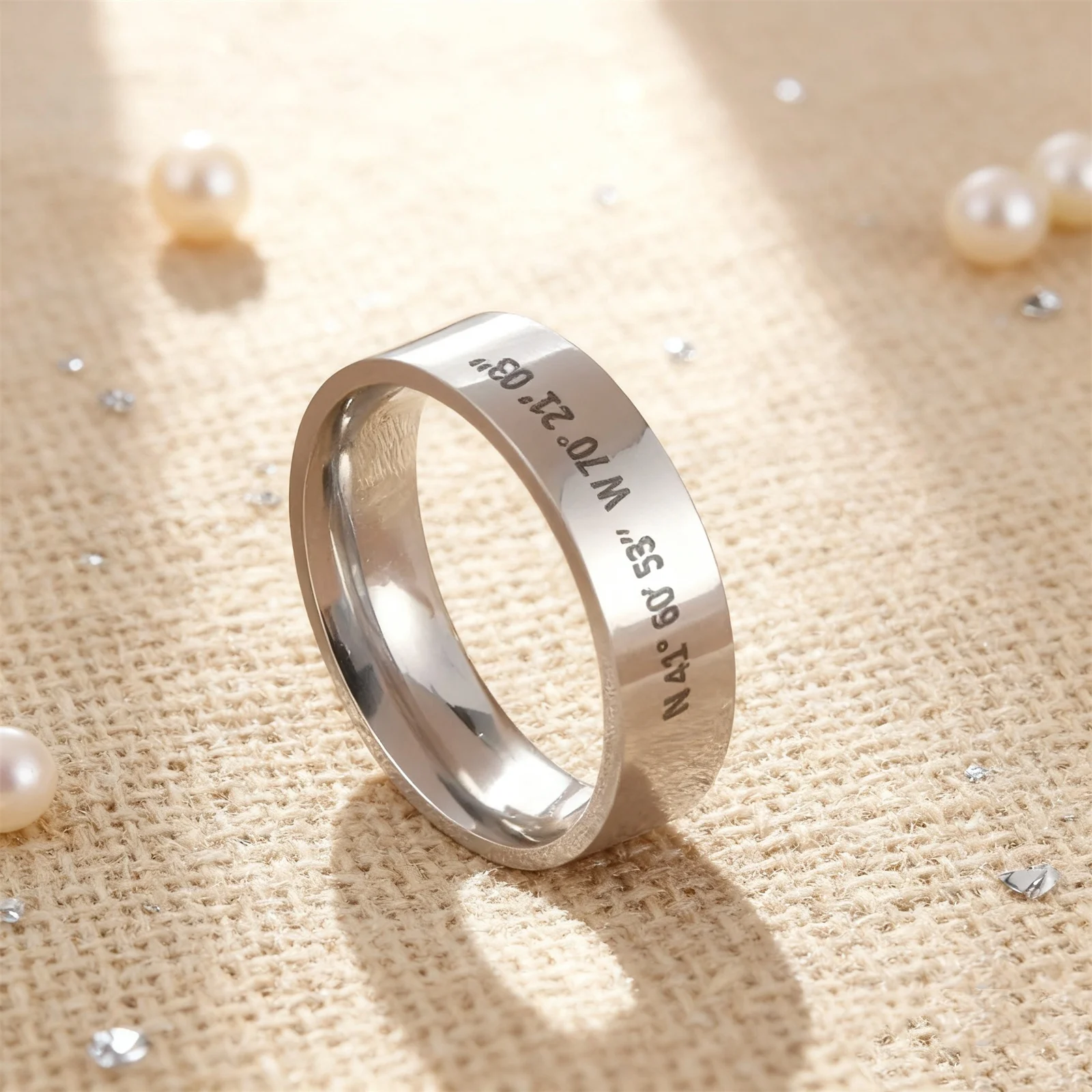 Customized Couple Ring Personalized Name Date Text Stainless Steel Fashion Simple 6/8mm Wide Ring Anniversary Jewelry Gift