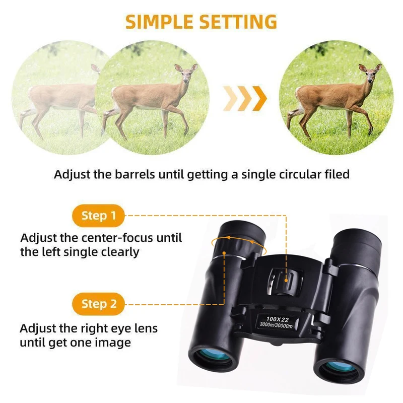 100x22 Mini Portable Hd Binoculars 30000m Long Range Folding Bak4 Fmc Optics For Hunting Sports Outdoor Camping Travel