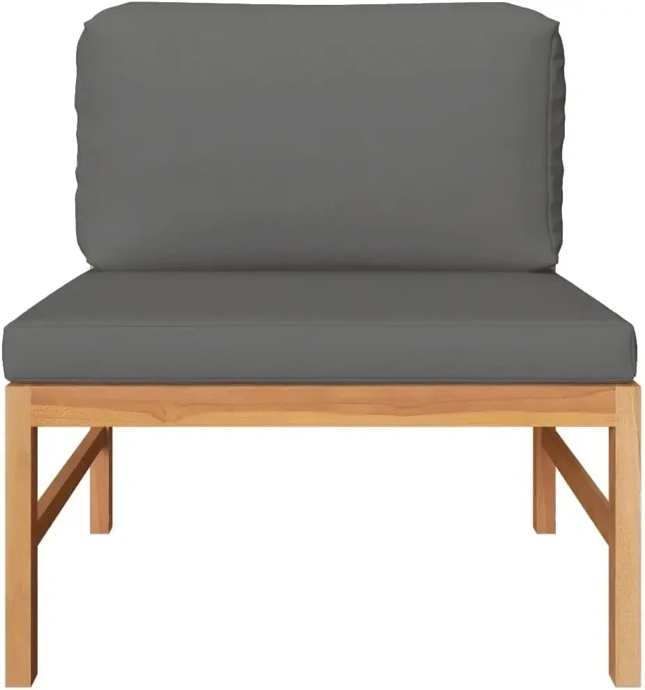 Teak Wood Middle Sofa with Thickly Padded Dark Gray Cushions for Outdoor Garden Patio